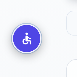 Circular floating accessibility button with the universal wheelchair icon, positioned bottom-left of the page.